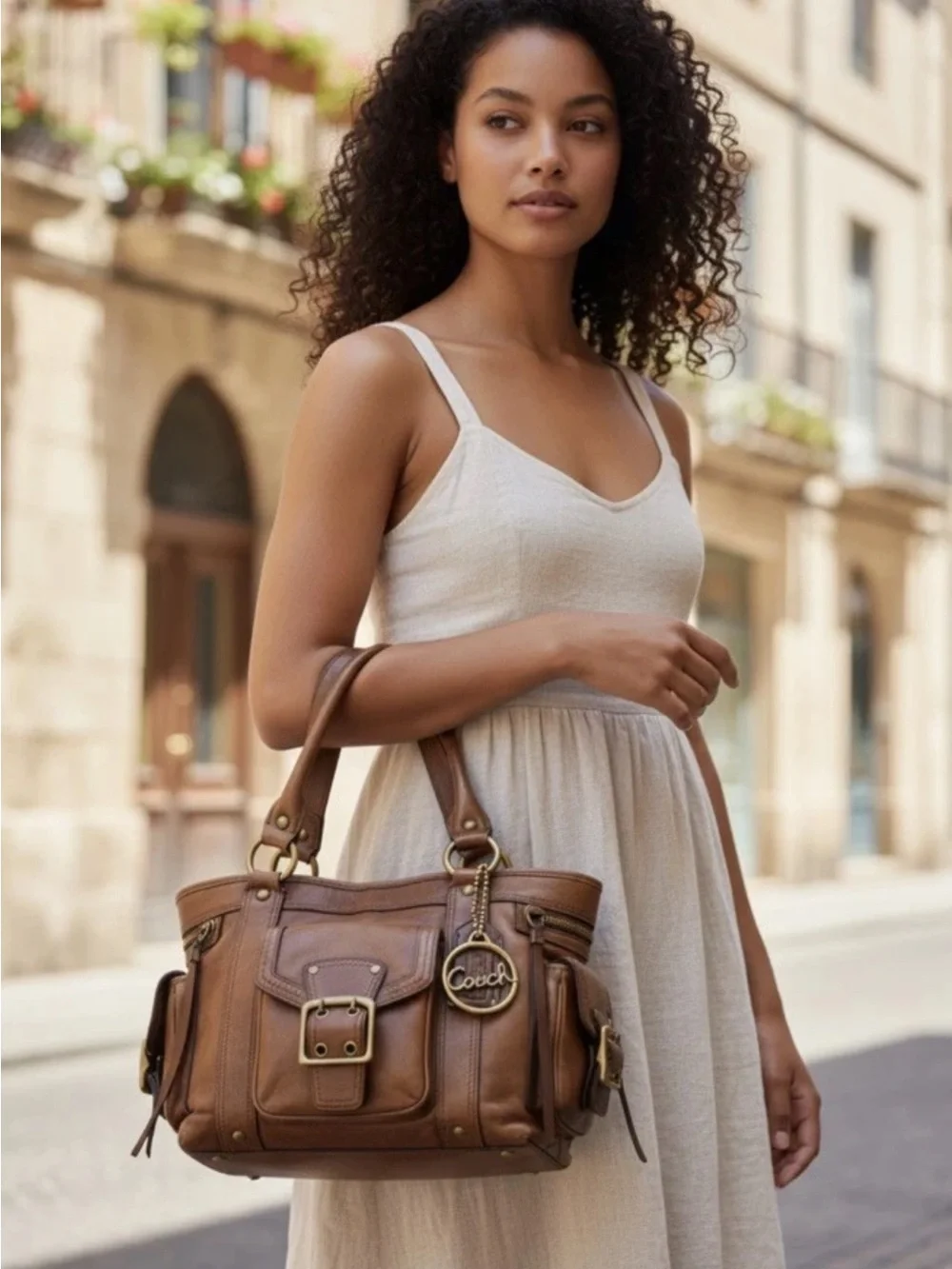 Coach Legacy Shoulder Bag/Tote Cognac Leather,Chunky Brass Hardware,RARE/VINTAGE